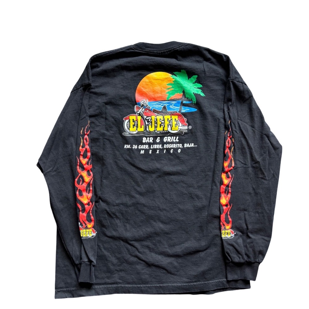 Vintage 00's Y2K El Jefe Bar Destination Shirt Flame Long Sleeve Size XL